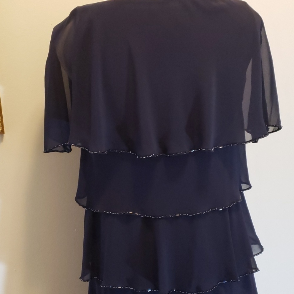 PATRA Navy Layered & Beaded Cocktail Dress 8 EUC - Picture 5 of 9
